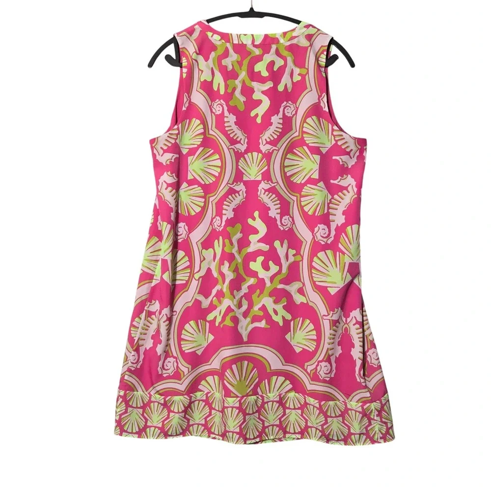 Crown & Ivy Seahorse Shell Tassel Shift Dress Pink Green 14 Preppy Beach Resort - Picture 3 of 8